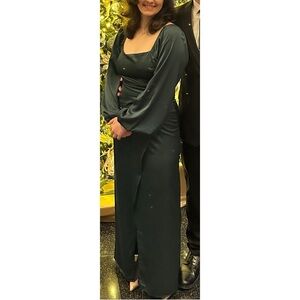 Lulu’s Eternal Heart Emerald Green Satin Long Sleeve Maxi Dress